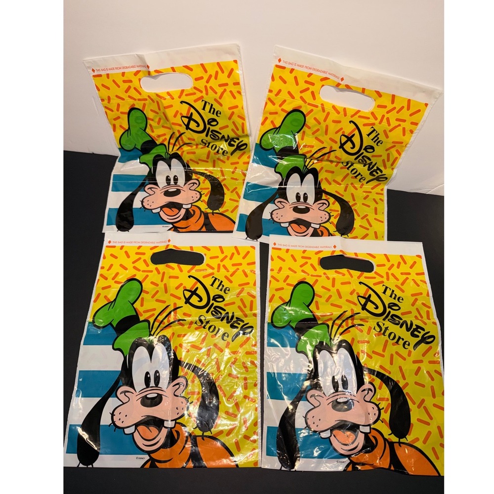 Vintage Disney‎ Store Goofy Plastic Shopping Bags Lot of 4 Retro 90's 9x12